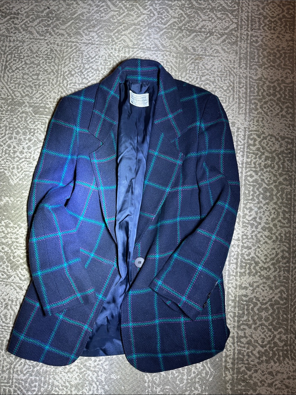 Pendleton Navy Blazer with Teal Windowpane Check